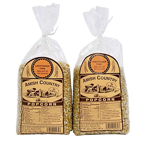 Amish Country Popcorn  2  2 lb Bags  Ladyfinger Popcorn Kernels  Old Fashioned with Recipe Guide