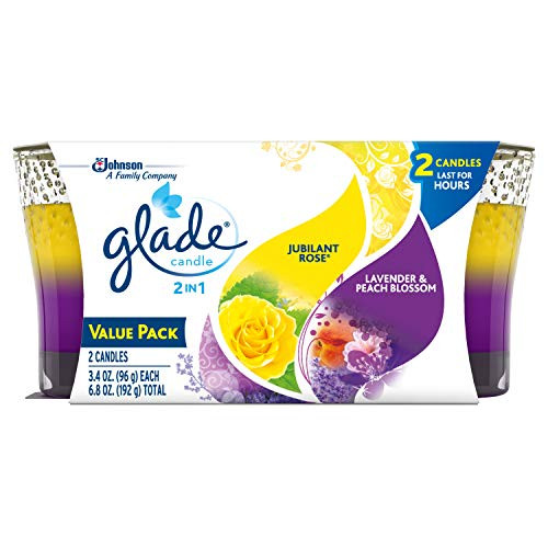 Glade 2in1 Jar Candle Air Freshener Jubilant Rose  Lavender  Peach Blossom 2 Candles 68 oz Packaging May Vary