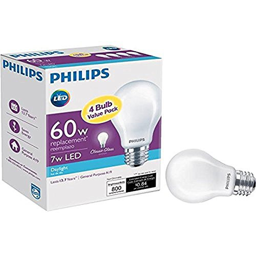 Philips 4Pack 60W Equivalent Daylight A19 Medium LED Light Bulb