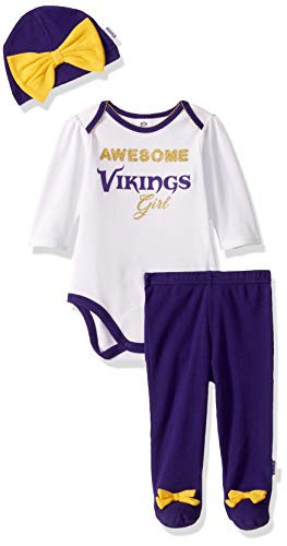 NFL Minnesota Vikings 3 Pack Bodysuit Footed Pant and Cap Registry Gift Set purplewhite Minnesota Vikings 69M 260043160