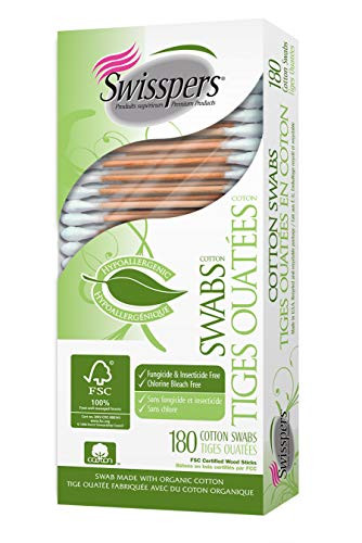 Swisspers Cotton Organic Swabs 180 Count Wooden 2 Pack
