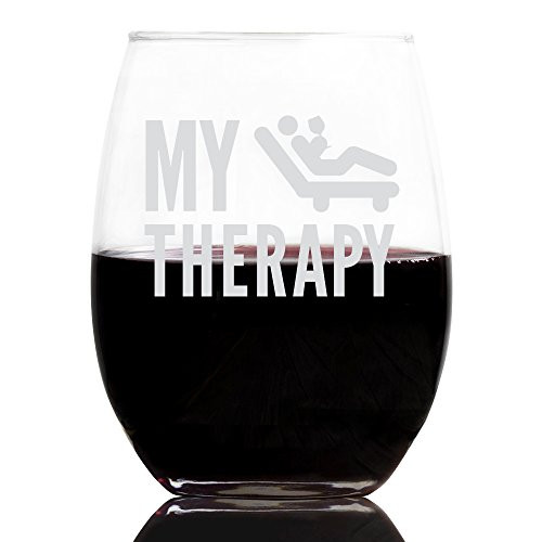 My Therapy 21 Ounce Stemless Wine Glass, Tumbler Liquid Therapy, Girls Night, Cocktail Glass, Present for Mom