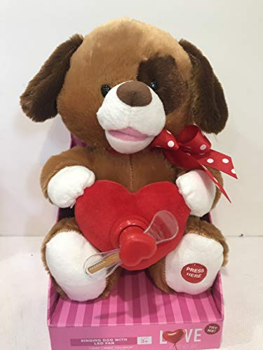 Stuffed Plush Singing Animal Holding Heart with LED Fan Message Dog Singing I Want You Back Be Mine LED Message
