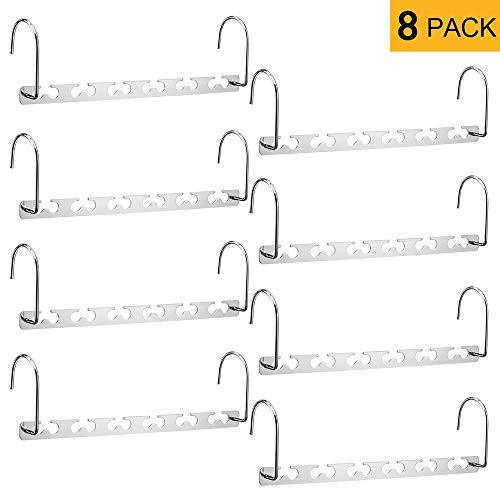 MeetU Space Saving Hangers Wonder Multifunctional Clothes Hangers Stainless Steel 6X2 Slots Magic Hanger Cascading Hanger Updated Hook Design Closet Organizer Hanger (Pack of 8)