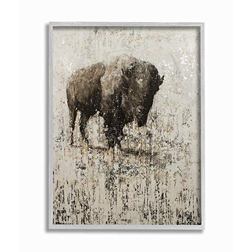 Stupell Industries Sepia Lone Buffalo Distressed Surface Painting Gray Framed Wall Art 16 x 20 MultiColor