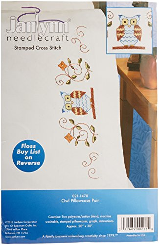 Janlynn Owl Pillowcase Pair Stamped Cross Stitch Kit 20 by 30Inch