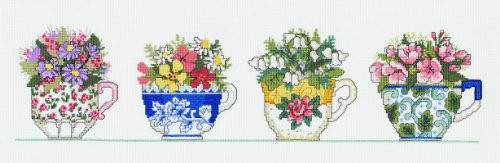 Janlynn Counted Cross Stitch Kit Row of Teacups