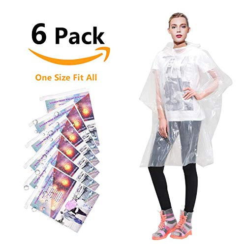 Annifree Rain Ponchos for Adults Disposable  Waterproof Lightweight 6 Pack Rain Ponchos with Drawstring Hood 50 Thicker Material Emergency Rain Poncho Clear Color