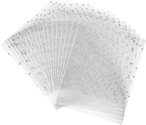 200 PCS Self Adhesive Treat Bag Self Seal Cookie Bags with White Polka Dot Cellophane Cookie Bags for Bakery Candy Cookie Chocolate DIY Treat Bags for Christmas Halloween 55x55