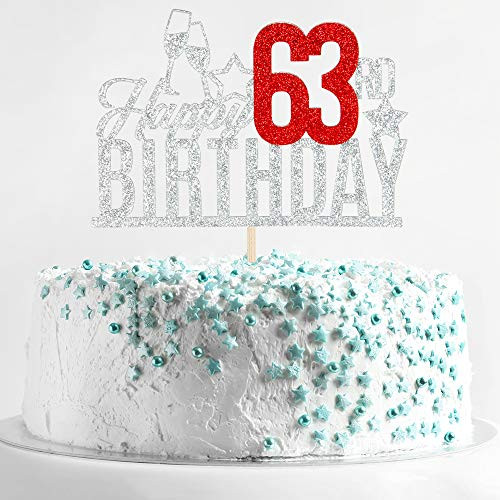 Happy 63rd Birthday Cake Topper  Sixty threeyearold Cake Topper 63rd Birthday Cake Decoration 63rd Birthday Party Decoration Silver and Red