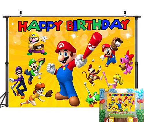 5x3ft Yellow Cartoon Super Mario Theme Backdrops Baby Shower Mario Birthday Party Photography Background Game Video Kids Cake Table Banner Photo Studio Props 5x3ft Yellow Cartoon Super Mario Theme Backdrops Baby Shower Mario Birthday Party Photography Background Game Video Kids Cake Table Banner Photo Studio Props
