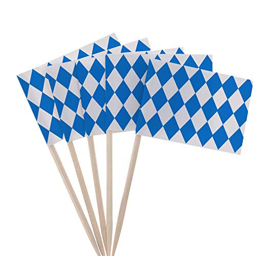 ZYP 300 Pack Oktoberfest Picks Bavarian Flag Cupcake Topper Cocktail Toothpicks for Oktoberfest Themed Party Cake Decorations 256 x 138 Inches