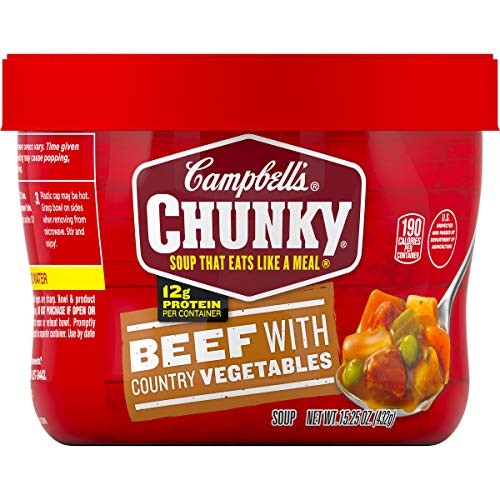 Campbells Chunky Microwavable Soup Beef with Country Vegetables Soup 1525 oz Bowl Pack of 8