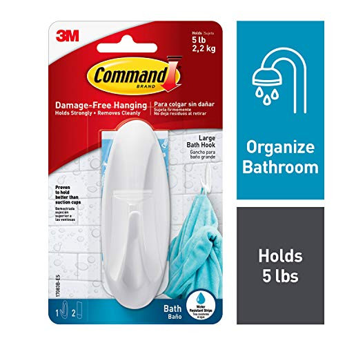 Command Designer Bath Hook Large White 1Hook with WaterResistant Strips 17083BES Organize your dorm