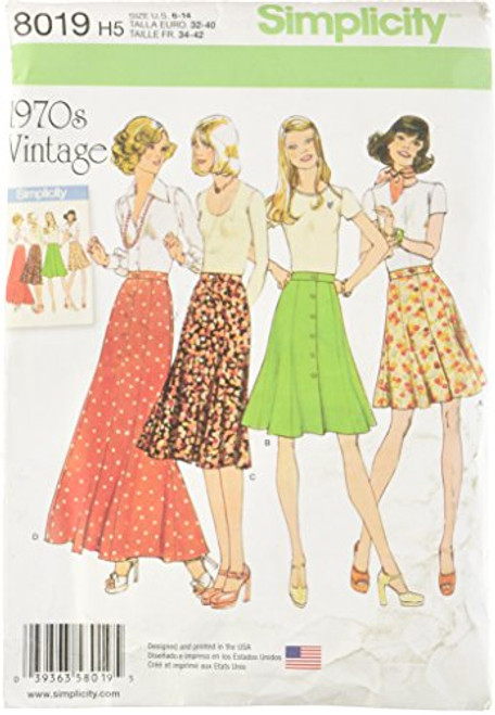 Simplicity Creative Patterns US8019H5 Misses' Vintage 1970's Skirts, Size: H5 (6-8-10-12-14)