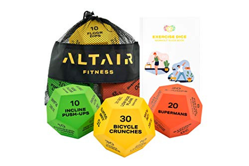 Altair Fitness Exercise Dice 12 Sided Foam Workout Dice with Illustration Guide Carrying Bag Set of 3 Dice Bodyweight Home Gym Workout for Cardio Crossfit HIIT Strength Training Altair Fitness Exercise Dice 12 Sided Foam Workout Dice with Illustration Guide Carrying Bag Set of 3 Dice Bodyweight Home Gym Workout for Cardio Crossfit HIIT Strength Training