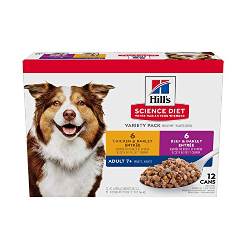 Hills Science Diet Senior 7 Canned Wet Dog Food Variety Pack Chicken and Beef Recipes 13 oz Cans 12 pk White