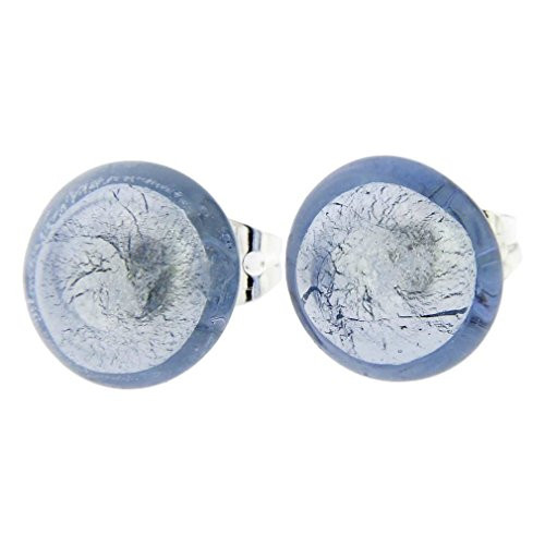 GlassOfVenice Murano Glass Button Stud Earrings  Silver Ice