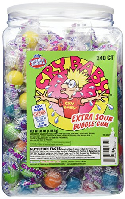 Cry Baby Extra Sour Bubble Gum 240ct Tub 38oz Cry Baby Extra Sour Bubble Gum 240ct Tub 38oz