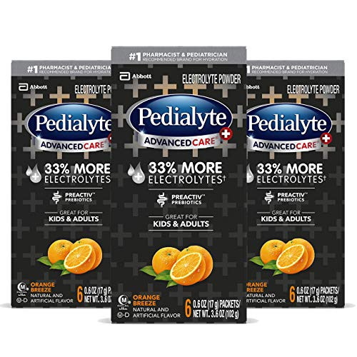 Pedialyte AdvancedCare Plus Electrolyte Powder with 33 More Electrolytes and PreActiv Prebiotics Orange Breeze Electrolyte Drink Powder Packets 06 oz 18 Count