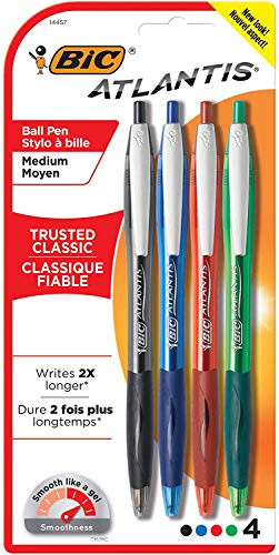 BIC Atlantis Ballpoint Pens Retractable Medium Point Assorted Colors 4 Pack