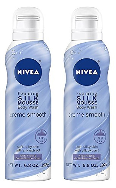 Nivea Foaming Silk Mousse Body Wash Creme Smooth With White Peach Orchid Blossom Scent Net Wt 68 OZ 192 g Per Can Pack of 2 Cans Nivea Foaming Silk Mousse Body Wash Creme Smooth With White Peach Orchid Blossom Scent Net Wt 68 OZ 192 g Per Can Pack of 2 Cans