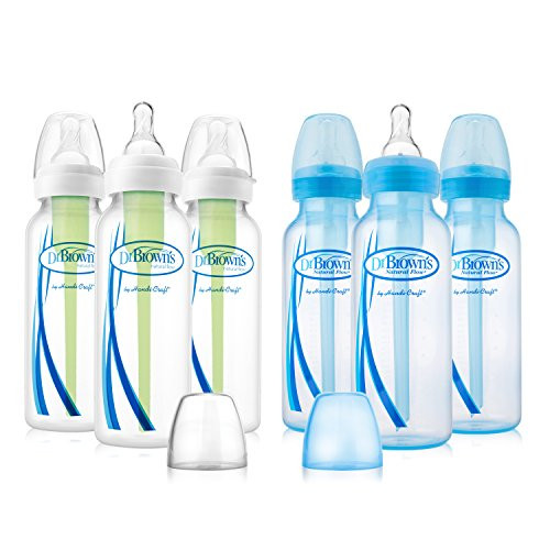 Dr Browns BPA Free 6 Pack Decorated Options Bottles  Clear and Blue