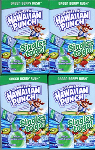 Hawaiian Punch GREEN BERRY RUSH Singles to Go 4 Boxes of 8 Packets in Each Box