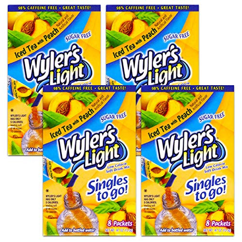 Wylers ICED TEA with PEACH Singles to Go 4 Boxes 8 Drink Packets Per Box