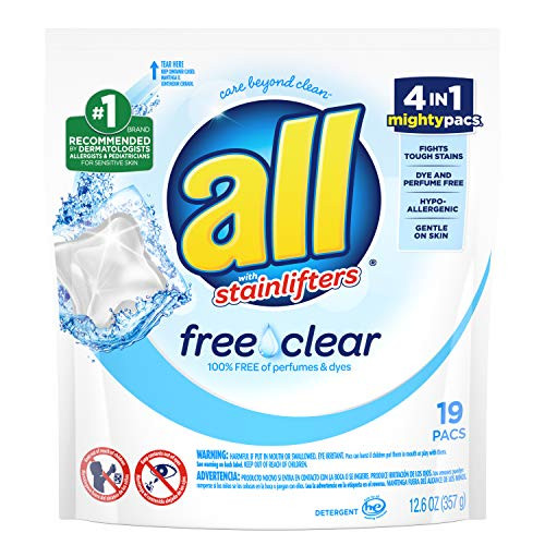 All Mighty Pacs Laundry Detergent Free Clear For Sensitive Skin Pouch 19 Count