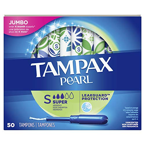 Tampax Pearl Tampons Super Absorbency with LeakGuard Braid Unscented 50 Count