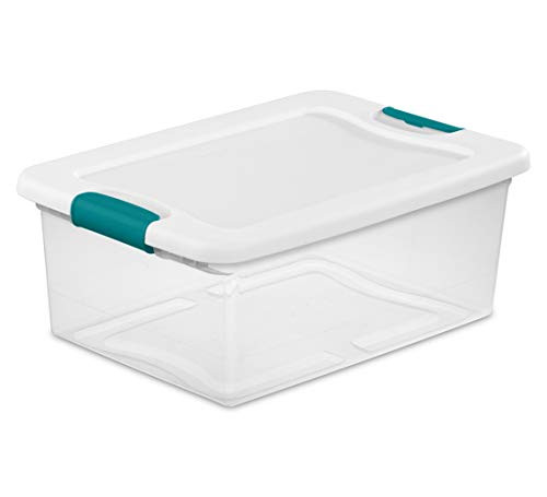 Sterilite1494801215QuartWhite2fClearPlasticStorageBoxWithBlueAquariumLatches