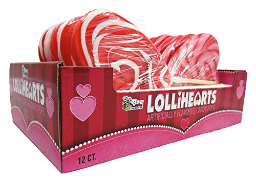 Valentine Pink and White Lollihearts Large Swirl Heart Pops 45 oz  12 Count