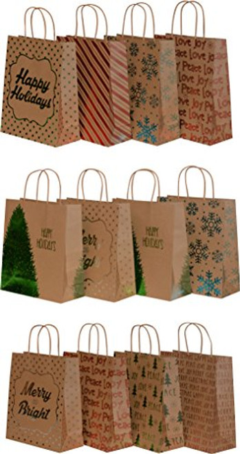 Kraft Holiday Gift Bags, foil hot-stamp designs, 12 Large bags in assorted Christmas prints (Multi-colored) Kraft Holiday Gift Bags, foil hot-stamp designs, 12 Large bags in assorted Christmas prints (Multi-colored)