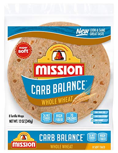 Mission Carb Balance Soft Taco Whole Wheat Tortillas Low Carb Keto Whole Grains High Fiber No Sugar Medium Size 8 Count