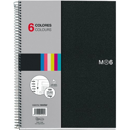 Miquelrius 6 x 8 A5 Wirebound Notebook, 6-Subject, Graph Paper, Black