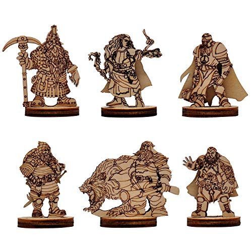 DD Fantasy Dwarf Miniatures Wood Laser Cut Dwarven Figures 6PCS Set Perfect for Dungeons and Dragons Pathfinder and Other Tabletop RPG