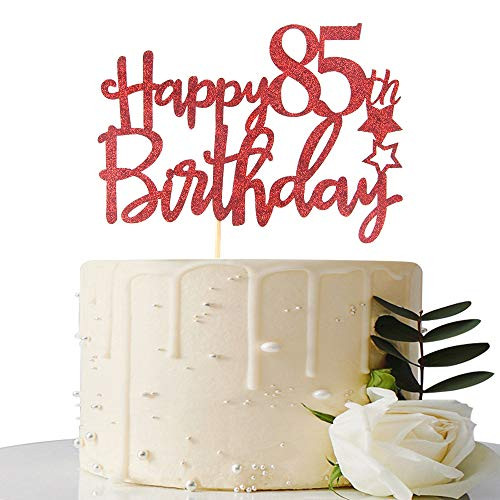 Red Glitter Happy 85th Birthday Cake Topper  85 Cake Topper  85th Birthday Party Supplies  85th Birthday Party Decorations