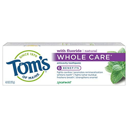 Toms of Maine Whole Care Fluoride Toothpaste Natural Toothpaste Toms Toothpaste Spearmint 4 Ounce