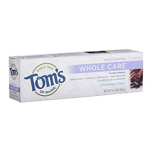 Toms of Maine Whole Care with Fluoride Natural Toothpaste CinnamonClove 47 oz Pack of 4