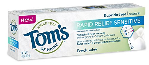 Toms of Maine Natural Rapid Relief Sensitive FluorideFree Toothpaste Natural Toothpaste Sensitive Toothpaste Fresh Mint 4 Ounce 1Pack