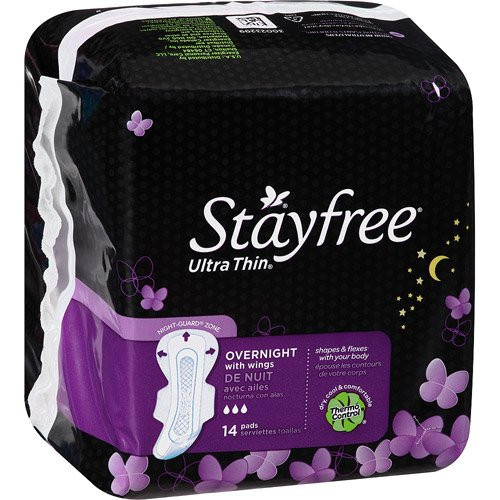 Stayfree Ultra Thin Overnight with Wings Thermo Control 14 count  Pack of 4