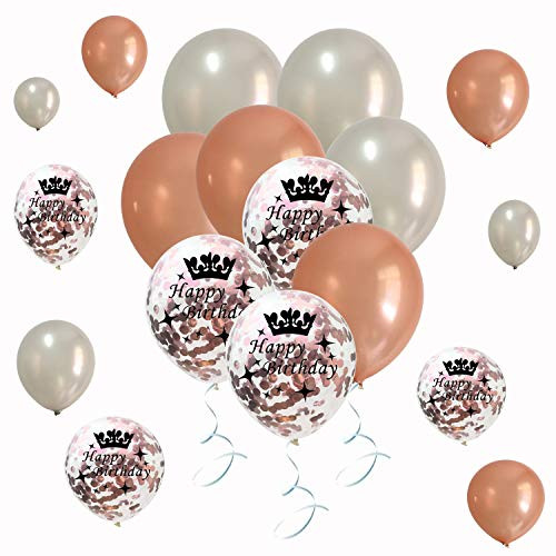 Confetti Balloons Happy Birthday Party Pack Black Metallic Silver Rose Gold Balloon Decorations