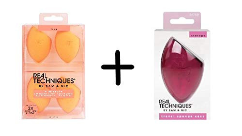 Real Techniques Miracle Complexion Sponge Makeup Blender with Travel Case Set of 4 Beauty Sponges