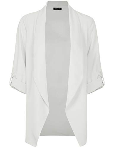 Michel Womens Open Front Blazer Casual 34 Roll UP Sleeve Cardigan Blazer Offwhite Large