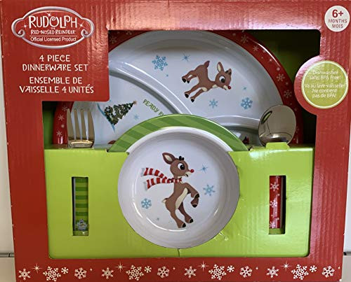 Rudolph The RedNosed Reindeer 4 Piece Malamine Dish Set
