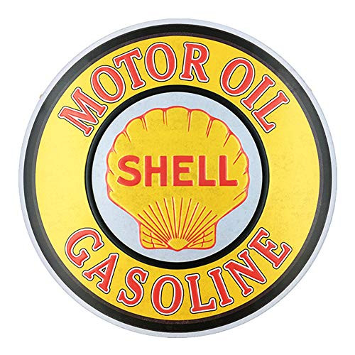 PEI's Shell Motor Oil Gasoline Retro Vintage Hanging Tin Sign, Embossed, Wall Decor for Home Garage Bar Man Cave, Round 12x12 Inch / 30x30cm