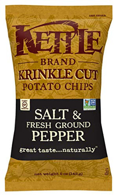 Kettle Brand Potato Chips Krinkle Cut Salt  Fresh Ground Pepper 5 Ounce Pack of 15