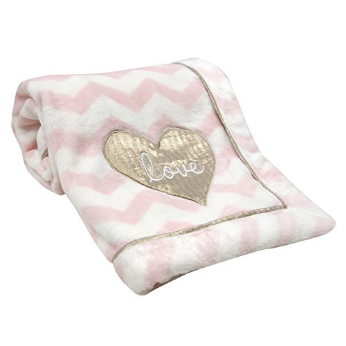 Lambs  Ivy Baby Love Minky Blanket  PinkWhite with Gold Love Heart