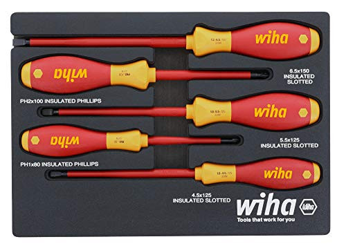Wiha 32081  5 Piece Insulated SoftFinish Cushion Grip Screwdriver Tray Set